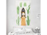 Abakuhaus Arazzo E Copriletto Gekritzel, Lama Con Cappello Sorridente In Morbido Tessuto Microfibra Lavabile Senza Scolorimento, Stampa Digitale, 140 X 230 Cm, Multicolore