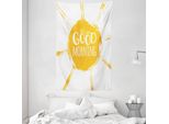 Abakuhaus Buongiorno Sole Tappezzeria E Copriletto, Sensazione Estiva In Morbido Tessuto In Microfibra Lavabile Senza Scolorimento Stampa Digitale, 140 X 230 Cm, Giallo Terra E Bianco