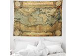 Abakuhaus Antico Arazzo, Vintage Atlas Old-Diagram In Morbido Tessuto Microfibra Lavabile Senza Scolorimento Stampa Digitale, 150 X 110 Cm, Marrone Sabbia Blu Grigio