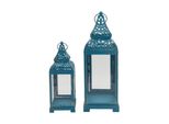 Rebecca Mobili Set Di 2 Lanterne In Metallo E Pvc Blu E Oro