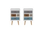 Comodino Thames Bianco, 2 Pezzi, Con Cassetti Colorati. Consegnato Completamente Montato.