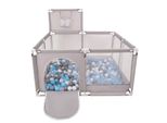 Selonis Box Con Cesto E 100 Palline Box Per Bambini, Grigio:Grigio/Bianco/Trasparente/Babyblue