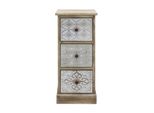 Comodino Con Stampe Rebecca Mobili Con 3 Cassetti In Legno, Bianco E Beige