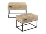Set Di 2 Tavolini 'Hylte' Con Cassetto E Struttura In Metallo Effetto Rovere