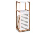 Zeller Scaffale In Piedi W. Portabiancheria, Bambù/Mdf, Bianco, 36 X 33 X 98 Cm
