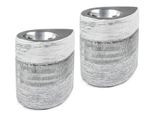 Set Di 2 Porta Tealight In Porcellana Brubaker Color Argento Bianco - Con 10 Tealight Inclusi