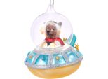 Brubaker Ufo Con Aiutante Di Natale Blu - Guaina Di Natale In Vetro Dipinta A Mano - Figurine Di Decorazione Per L'albero Di Natale Soffiate A Bocca - Guaina Ciondolante Per L'albero Divertente - 10 Cm