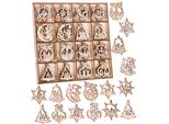 Brubaker 48 Pz. Set Di Ciondoli Natalizi - Decorazione Per Albero In Legno 3-4 Cm - Stelle Abete Babbo Natale Decorazione Natalizia - Ciondolo In Legno Per L'albero Di Natale - Decorazione Albero Di Natale