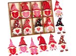 Brubaker 16 Pz. Ciondolo Decorativo Love Dwarfs Set - Ciondolo In Legno Di Circa 6 Cm - Ciondolo Natalizio A Cuore Love - Ornamento Decorativo In Legno Per San Valentino, Natale O Decorazioni Fai Da Te - Rosso Rosa