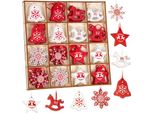 Brubaker 48 Pz. Set Di Ciondoli Natalizi - Decorazione Albero Rosso Bianco In Legno 3-4 Cm - Cavalli A Dondolo Stelle Campane - Decorazione Natalizia - Ciondolo Albero Di Natale In Legno - Decorazione Albero Di Natale