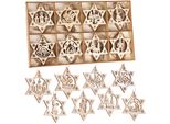 Brubaker 24 Pz. Set Di Ciondoli Natalizi - Decorazione Albero In Legno 6 Cm - Stelle Con Campane Candele E Schiaccianoci - Decorazione Natalizia - Ciondolo Albero Di Natale In Legno - Decorazione Albero Di Natale