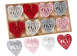 Brubaker 24 Pz. Set Di Ciondoli Decorativi - Cuori Pendenti In Legno Di Circa 6 Cm - Ciondolo Natalizio Love - Decorazione In Legno Per San Valentino, Natale O Decorazioni Fai-Da-Te - Rosso, Bianco E Colori Pastello