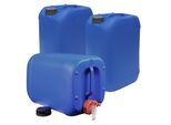 3X 25 Litri Di Taniche Per Acqua Potabile Con 1 Rubinetto E 3 Tappi A Vite (Din 61) | Sicuro Per Gli Alimenti | Senza Bpa | Portatile | Per Interni Ed Esterni | Blu