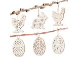 Brubaker 24 Pz. Ciondoli Per Decorazioni Pasquali - Ciondoli In Legno Di Circa 6 Cm - Ciondoli Per Decorazioni Di Uova, Conigli E Galline - Ciondoli In Legno Per Decorazioni Pasquali Fai Da Te Per Feste Pasquali O Altre Decorazioni Primaverili