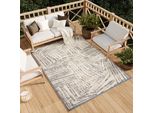 Tappeto Soggiorno Esterno Interno Camera Da Letto Design Moderno Terrazza Balcone Crema Grigio 120 X 170 Cm