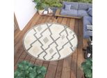 Tappeto Rotondo Per Esterni Soggiorno Interno Camera Da Letto Design Moderno Terrazza Balcone Crema Grigio 160 X 160 Cm