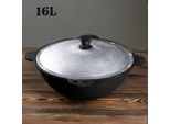 Pentola In Ghisa Da 16L Con Coperchio In Alluminio - Pentola Uzbeka Con Fondo Rotondo, Pentola Da Campeggio, Bbq