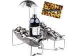 Brubaker Portabottiglie Vino Amanti In Vacanza - Scultura In Metallo Portabottiglie Coppia Sdraiata Sotto La Palma - Figura In Metallo Argentato Portabottiglie Vino Regalo Per I Vacanzieri Con Biglietto D'auguri