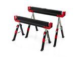 Costway Cavalletto Da Lavoro A 2 Posti Regolabile In Altezza Con Maniglia, Cavalletto Pieghevole Fino A 1180 Kg, Cavalletto Portatile Piano In Pvc Antiscivolo, Nero Rosso