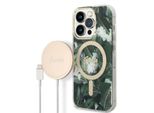 Zestaw Guess Gubpp14Lhjeacsa Custodia+ Caricatore Iphone 14 Pro 6,1 Zielony/Verde Custodia Rigida Jungle Magsafe