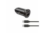 Caricabatterie Da Auto Ksix, 20W, Ricarica Rapida, Power Delivery, Cavo Multiplo USB-C E USB-A + USB-C A USB-C, Nero