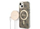 Zestaw Guess Gubpp14Mh4Eacsw Custodia+ Caricabatterie Iphone 14 Plus / 15 Plus 6.7 BrąZowy/Brown Custodia Rigida 4G Stampa Magsafe