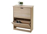 Scarpiera HWC-K45, Scarpiera Mobile, 81X60X25Cm 2 Ante, Mdf In Paulownia ~ Marrone Naturale