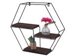 Scaffale A Muro HWC-K76, Scaffale Pensile Scaffale Galleggiante, 3 Ripiani Metallo Legno Massiccio Industriale 43X49X11Cm ~ Marrone Scuro
