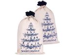 Brubaker Sacco Di Natale Abete Blu - 80 Cm Sacco Regalo Di Natale - Sacco Di Babbo Natale In Cotone, 2 Pezzi