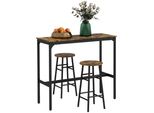 Homcom Set Di Tavoli Da Bar, Set Di 3 Tavoli Da Bar Con Sgabelli Da Bar, Gruppo Da Pranzo Dal Design Industriale, Tavolo Da Cucina Con 2 Sgabelli Da Bar, Per Sala Da Pranzo, Cucina, Acciaio, Marrone Rustico