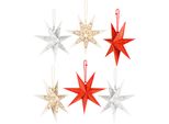 Brubaker 6 Stelle Di Natale Di Carta - Stelle Pieghevoli Da 20 Cm - Grandi Decorazioni Per Albero Di Natale E Finestra Bianco, Rosso