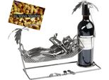 Brubaker Portabottiglie Vino Coppia In Vacanza - Portabottiglie In Metallo Coppia In Vacanza Su Amaca Con Palme - 40 Cm Regalo Vino Con Biglietto Di Auguri