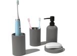 Elegante Set Di Accessori Da Bagno 4 Pezzi - Grigio, Resina Beautiful