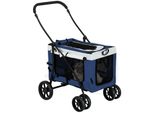 Pawhut 2 In 1 Passeggino Per Cani Carrello Per Cani Con Cestino Rimovibile, 2 Guinzagli Di Sicurezza Carrello Per Gatti Pieghevole Per Cani Piccoli E In Miniatura, Oxford, Blu