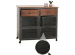 Cassettiera HWC-N28, Mobile, Rotelle 2 Cassetti, Struttura 3D Industriale Retrò Metallo Legno 90X100X40Cm ~ Nero, Marrone