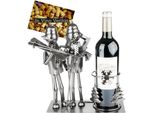 Brubaker Portabottiglie Da Vino Coppia Di Sciatori - Portabottiglie Con Scultura In Metallo - Regalo Per Sciatori - Portabottiglie Con Carta Regalo