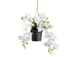 Orchidea Phalaenopsis In Cesto Sospeso Da 25 Cm - Pianta Artificiale Di Facile Manutenzione In Bianco
