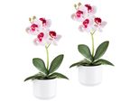 Set Di 2 Orchidee Phalaenopsis 27Cm Rosa In Vaso Di Ceramica Bianco - Pianta Artificiale Real Touch