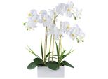 Orchidea Phalaenopsis Bianca 58 Cm Con 20 Fiori - Pianta Artificiale Real Touch In Ceramica