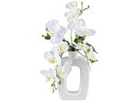 Orchidea Phalaenopsis 42 Cm Bianca In Elegante Vaso Di Ceramica - Pianta Artificiale Real Touch