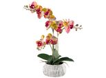 Orchidea Phalaenopsis 48 Cm Giallo-Rosa In Ciotola Di Cemento Grigio - Pianta Artificiale Real Touch