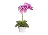 Set Di 2 Piante Artificiali Phalaenopsis 40 Cm In Lilla Con 4 Foglie In Vaso