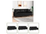 The Living Store Divano A 3 Posti Con Cuscini Decorativi Nero 180 Cm In Ecopelle