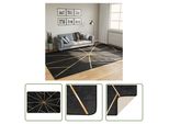 The Living Store Tappeto Lavabile Nero E Oro 190X300 Cm Antiscivolo