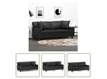 The Living Store Divano A 2 Posti Con Cuscini Decorativi Nero 140 Cm In Ecopelle