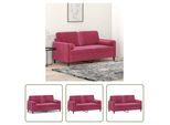 The Living Store Divano A 2 Posti Con Cuscini Decorativi In Velluto Rosso Vino 140 Cm