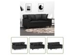 The Living Store Divano A 2 Posti Con Cuscini Decorativi Nero 120 Cm In Ecopelle
