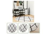 The Living Store Tappeto Shaggy A Pelo Alto Moderno Crema E Nero Ø 120 Cm