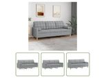The Living Store Divano A 3 Posti Con Cuscini Decorativi In Tessuto Grigio Chiaro 180 Cm