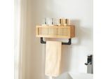 Mensola A Muro 'Tervola' Con Portasciugamani In Bambù 36 X 13 X 19 Cm Effetto Rattan